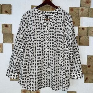 Talbots Blouse Womens Size 2X P Keys Print Chiffon Hidden Buttons Polyester Top